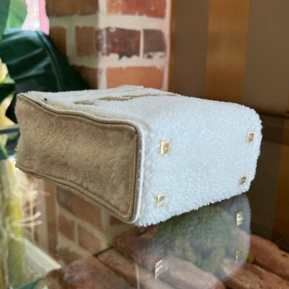 FENDI Sunshine Mini White Taupe Shearling Vitello King Plexiglass Logo Tote Bag - Picture 5 of 10